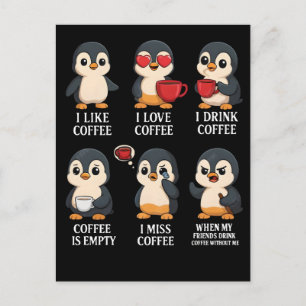 Schattige Pinguïn Koffieliefhebber Emoties Voor El Feestdagenkaart