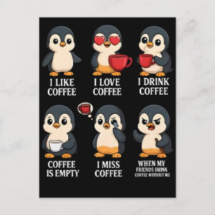 Schattige Pinguïn Koffieliefhebber Emotioneel Cart Feestdagenkaart