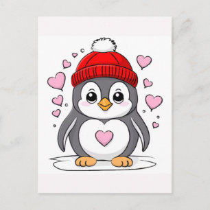 Schattige Pinguïn Koffieliefhebber Emotioneel Cart Feestdagenkaart