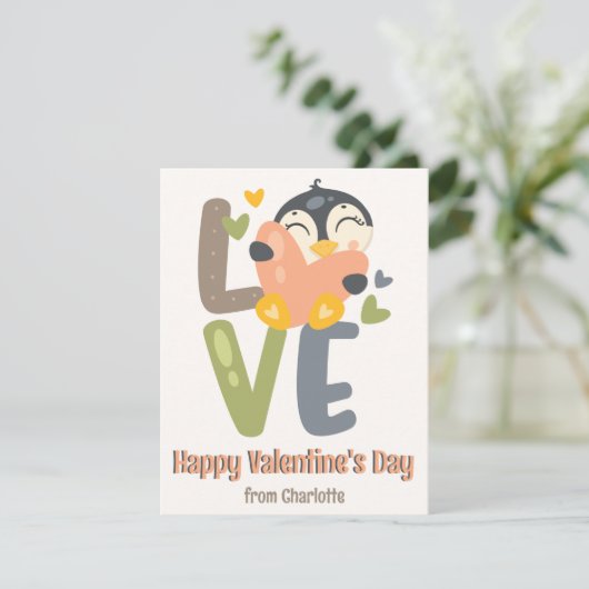 Schattige Pinguïn Liefde Kinderen Klaslokaal Valen Feestdagenkaart (Staand voorkant)