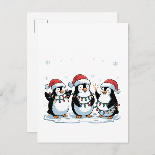 Schattige pinguïn met kerstmanhoed Kerstpinguïn Li Uitnodiging Briefkaart (Voorkant / Achterkant)