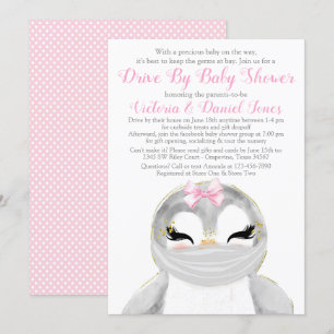 Schattige Pinguïn met Masker Drive By Baby Shower Kaart