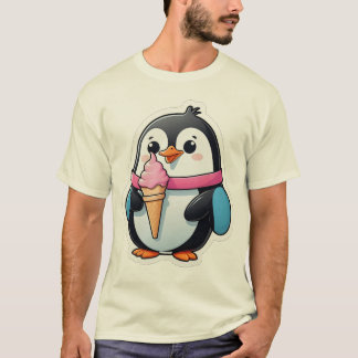 Schattige pinguïn met roze ijsje cartoon  t-shirt