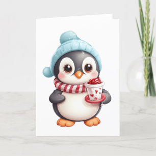 Schattige pinguïn met snack/sneeuwbal BLANK Feestdagen Kaart