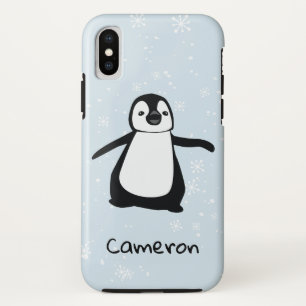 Schattige Pinguïn Naam Blauw Wit Wintersneeuw iPhone XS Hoesje