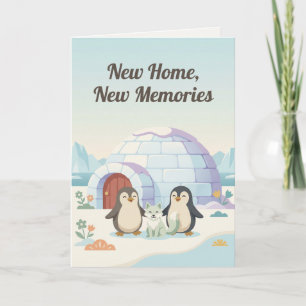 Schattige Pinguïn Nieuwe Thuis Nieuw Huis Inwone Kaart