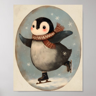 Schattige pinguïn op schaatsen   Kunst voor de kin Poster