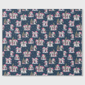 Schattige Pinguïn Patroon Navy Blauw en Roze Kerst Cadeaupapier (Vlak)