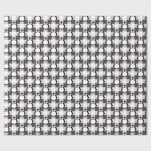 Schattige Pinguïn Plaid Pattern In Zwart Wit En Gr Cadeaupapier (Vlak)