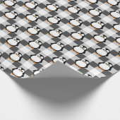 Schattige Pinguïn Plaid Pattern In Zwart Wit En Gr Cadeaupapier (Hoek)