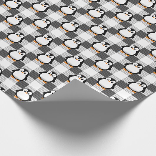 Schattige Pinguïn Plaid Pattern In Zwart Wit En Gr Cadeaupapier (Hoek)