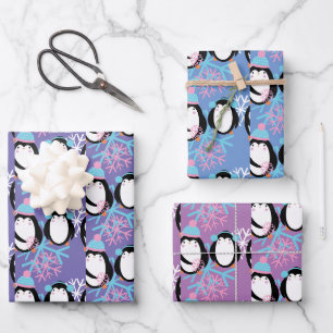 Schattige Pinguin Sneeuwvlokken Whimsisch Inpakpapier Vel
