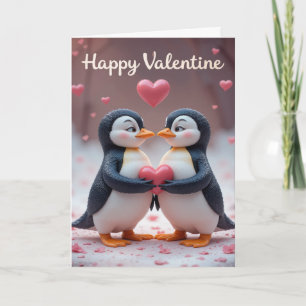 Schattige Pinguïn Valentijnsdag Schattig Stel Lief Feestdagen Kaart