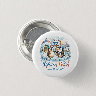 Schattige Pinguïn Verpleegster Waterverf Gepersona Ronde Button 3,2 Cm