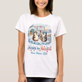 Schattige Pinguïn Verpleegster Waterverf Gepersona T-shirt