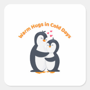Schattige pinguïnknuffel – Winterliefde Vierkante Sticker