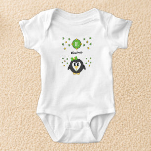 Schattige pinguïnnaam schittert geel groen romper