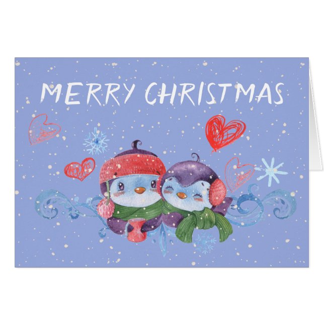 Schattige pinguïns Harten en Snowflake Kerstmis (Voorkant Horizontaal)