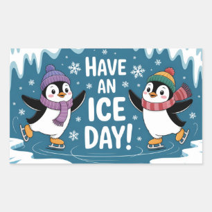 Schattige Pinguïns IJsdansen Cartoon, Heb een Ijsd Rechthoekige Sticker