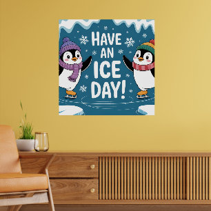 Schattige Pinguïns IJsschaatsen Cartoon, Heb een I Poster