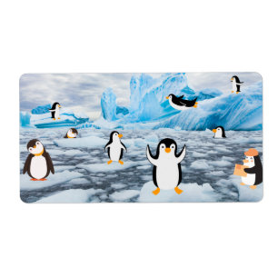 schattige pinguïns op Antarctica-ijs Etiket