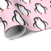 Schattige Pinguïns Patroon op Licht Pastel Roze Cadeaupapier (Rol Hoek)