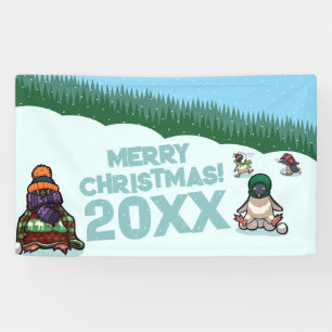 Schattige Pinguïns Voegen Het Jaar Prettig Kerstfe Spandoek