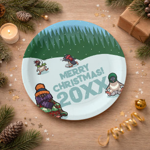 Schattige Pinguïns Voegen Het Jaar Vrolijk Kerstfe Papieren Bordje