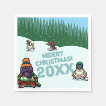 Schattige Pinguïns Voegen Het Jaar Vrolijk Kerstfe