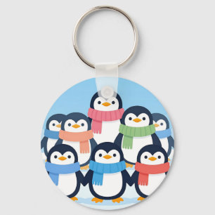 Schattige Pinguïns Winter Sjaals Groepsknuffel Sleutelhanger