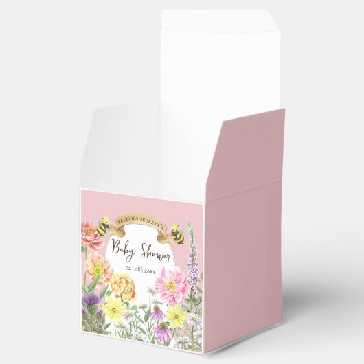 Schattige Pink Bee en Wildflower Baby shower Keeps Bedankdoosjes (Geopend)