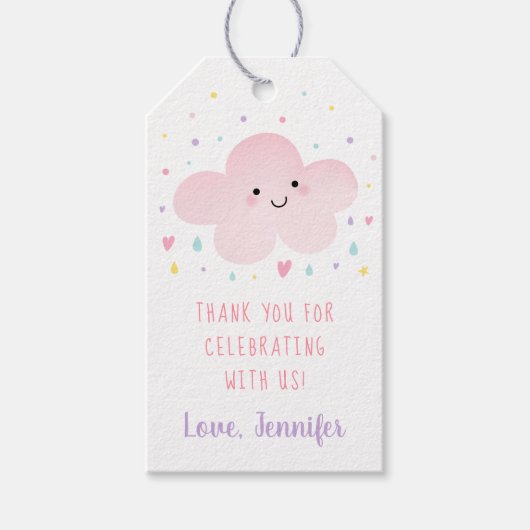 Schattige Pink Cloud Stars Baby shower Cadeaulabel (Voorkant)