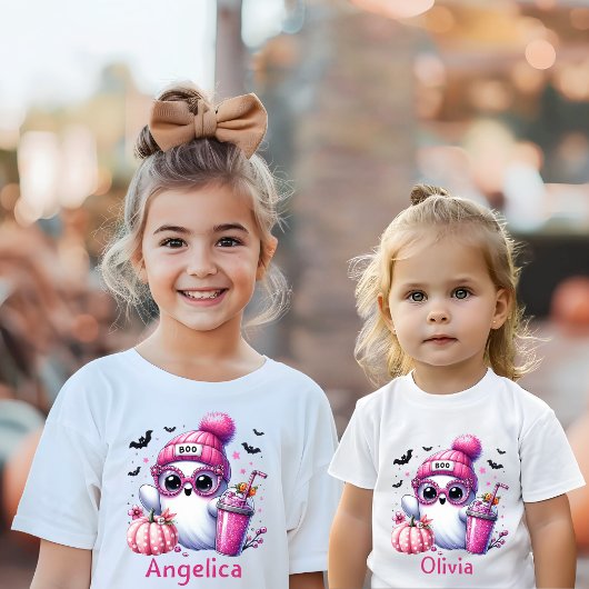 Schattige Pink Ghost Custom Name Halloween T-shirt