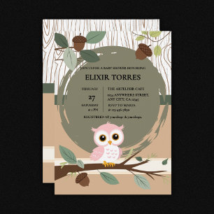 Schattige Pink Owl Woodland Forest Baby shower Kaart