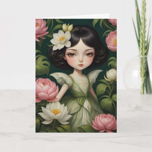 Schattige pioenenbloem fee alle gelegenheden kaart (Voorkant)