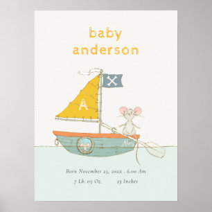 Schattige Piraat Muis Zeilboot Kinderen Monogram B Poster