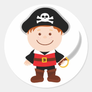Schattige Pirate Boy Karakter Cartoon Illustratie Ronde Sticker