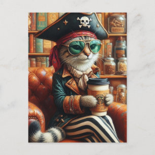 Schattige piratenkat met koffie briefkaart