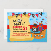 Schattige Piratenschip bunting Baby boy Verjaardag Briefkaart (Voorkant / Achterkant)