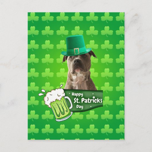 Schattige Pit Bull Dog Pet St. Patrick's Day w Clo Briefkaart (Voorkant)