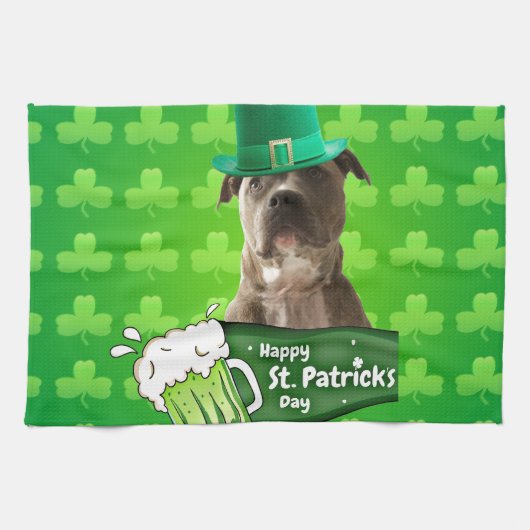 Schattige Pit Bull Dog Pet St. Patrick's Day w Clo Theedoek (Horizontaal)