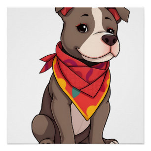 Schattige Pitbull met Sjaal Aardige Hond Liefhebb Perfect Poster