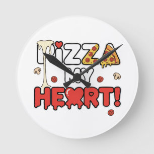 Schattige Pizza Mijn Hart Grappige Foodie Woordspe Ronde Klok