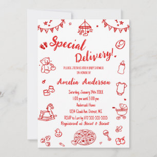 Schattige Pizza Speciale Levering Doodle Baby Show Kaart