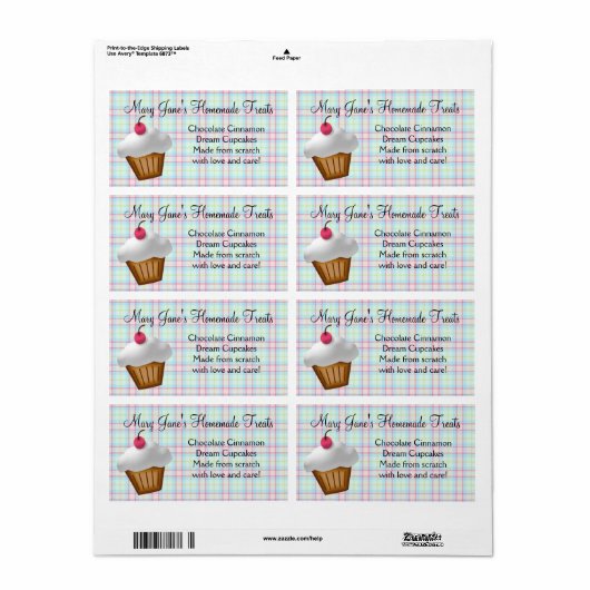 Schattige Plaid Cupcake Custom Label (Full Sheet)