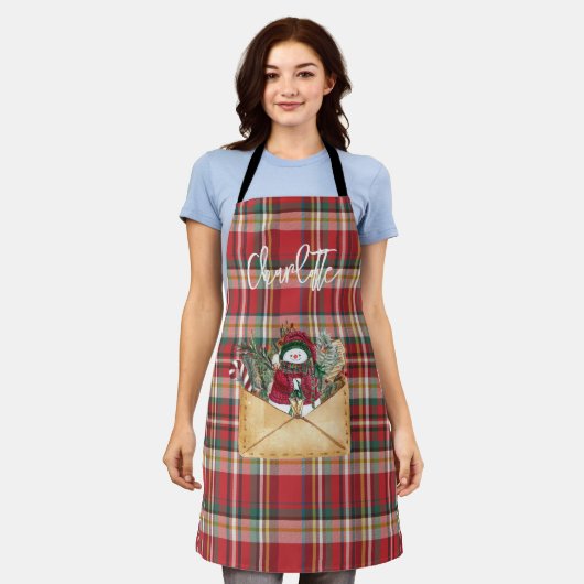 Schattige Plaid Rustiek Script Kerst Feestdagen Na Schort (Gedragen)