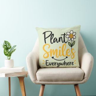 Schattige Plant Glimlacht Overal Retro Smiley Dais Kussen