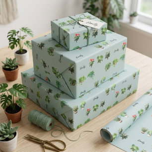 Schattige Plant Liefhebber Met Eigen Naam Cadeaupapier