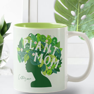 Schattige Plant Mama Gepersonaliseerde Plant Lover Tweekleurige Koffiemok