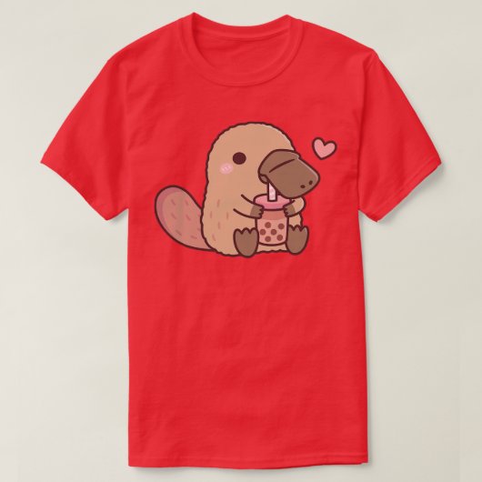 Schattige Platypus houdt van Drink bubbelthee T-shirt (Design voorkant)
